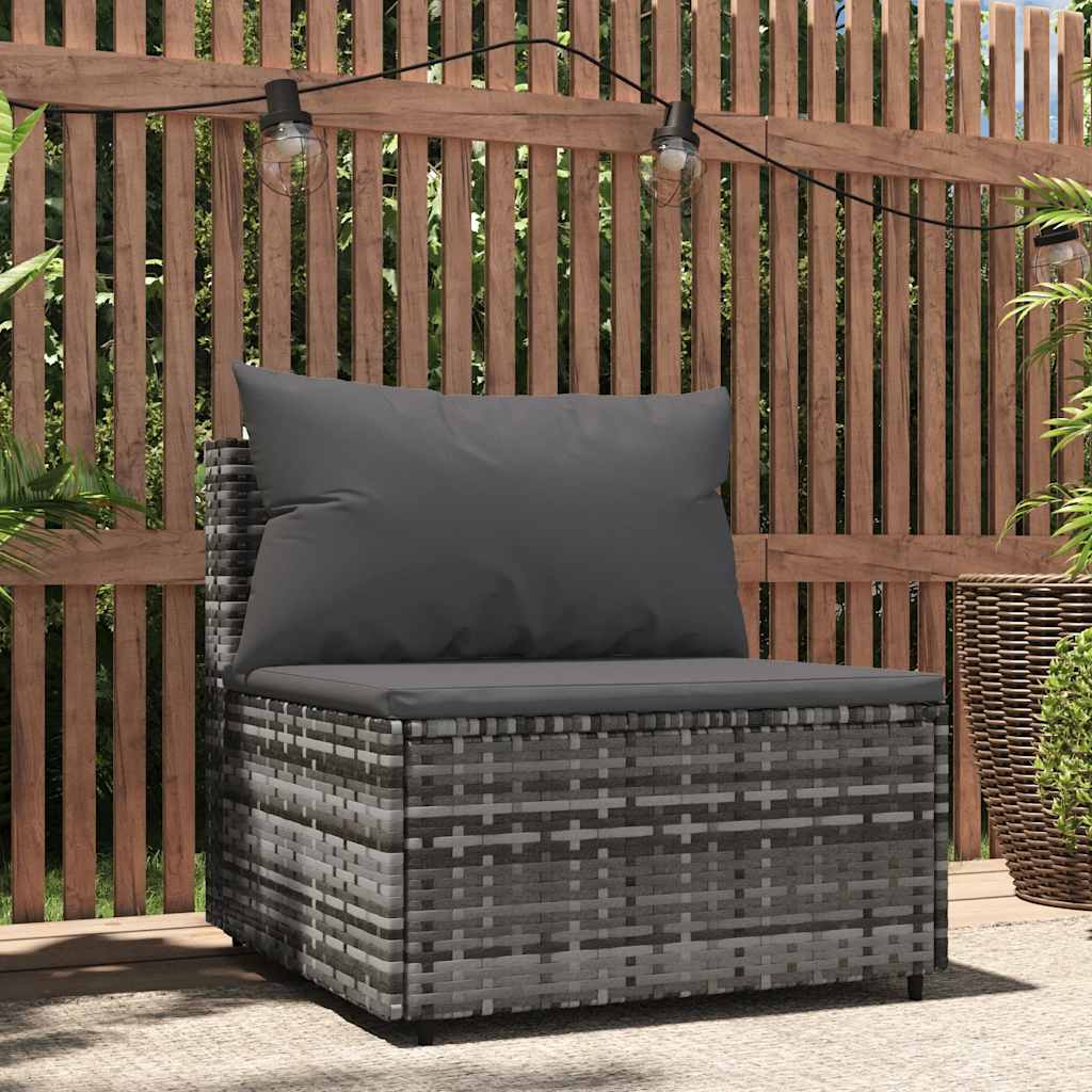 vidaXL Canapé central de jardin avec coussins gris en résine tressée