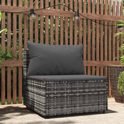 vidaXL Canapé central de jardin avec coussins gris en résine tressée