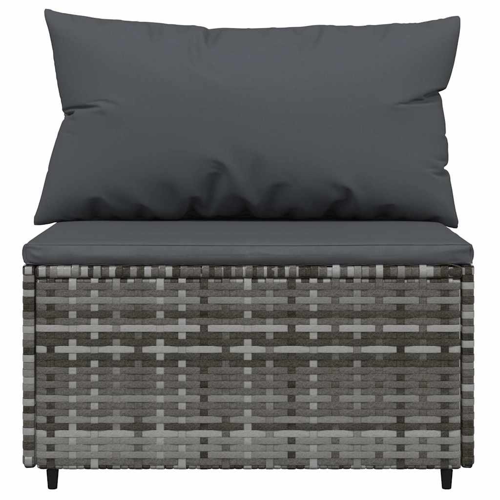 vidaXL Garten-Mittelsofas mit Kissen 2 Stk. Grau Poly Rattan