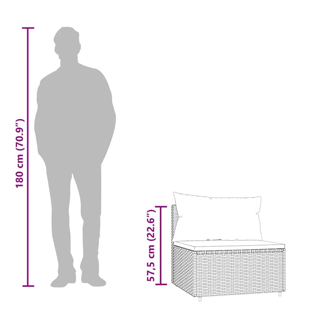vidaXL Garten-Mittelsofas mit Kissen 2 Stk. Grau Poly Rattan