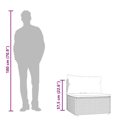 vidaXL Garten-Mittelsofas mit Kissen 2 Stk. Grau Poly Rattan