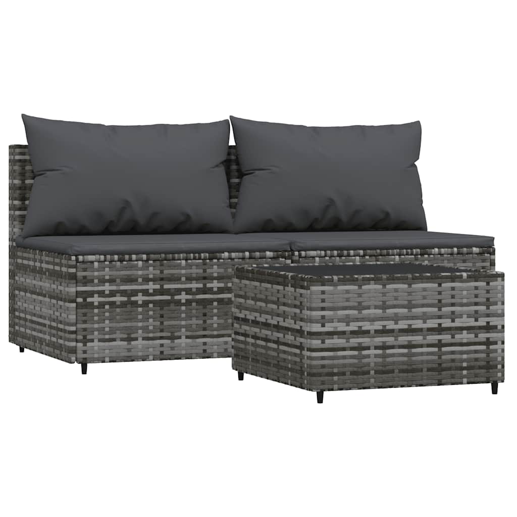 vidaXL Salon de jardin 3 pièces avec coussins Résine tressée Gris