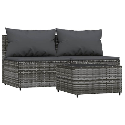 vidaXL Salon de jardin 3 pièces avec coussins Résine tressée Gris