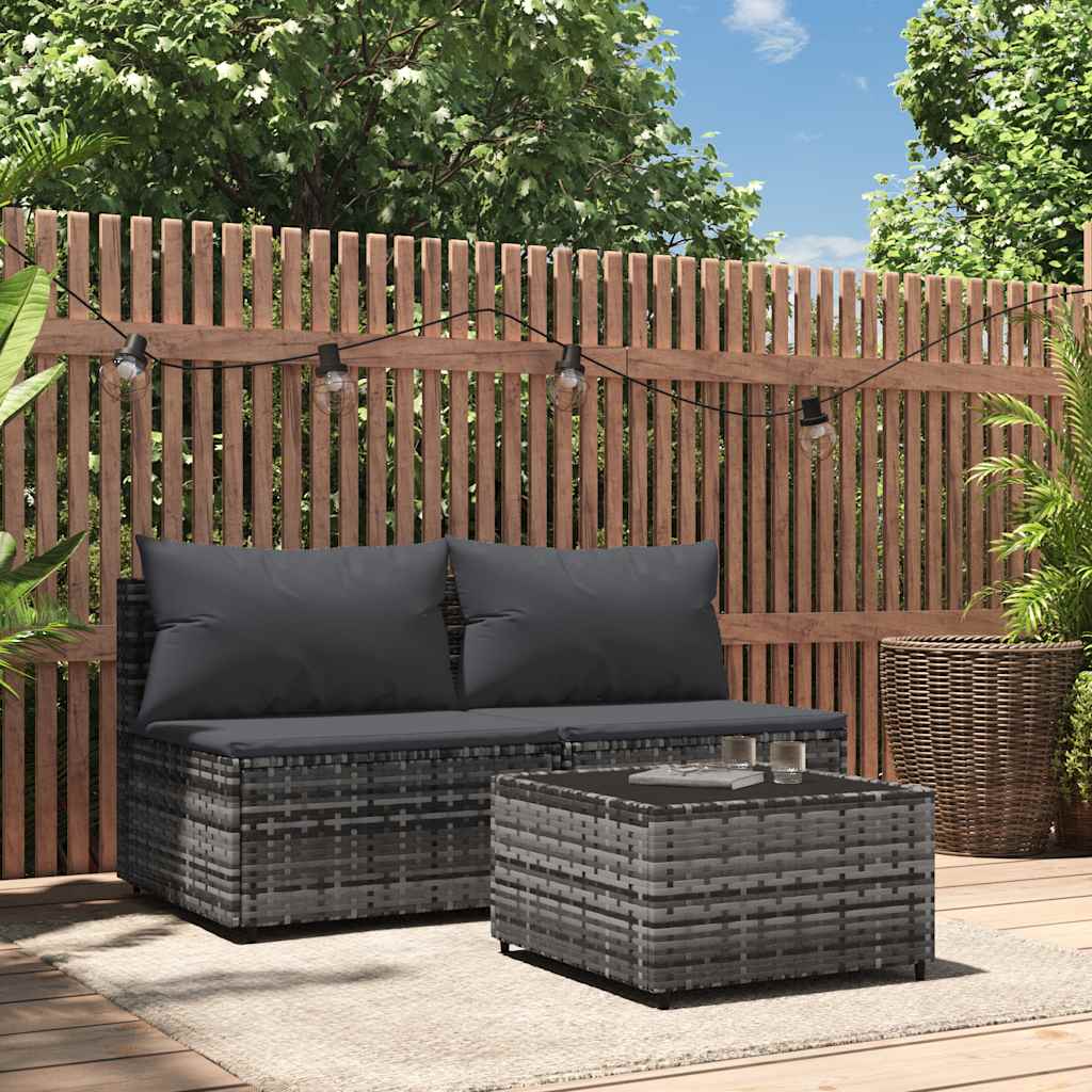 vidaXL Salon de jardin 3 pièces avec coussins Résine tressée Gris