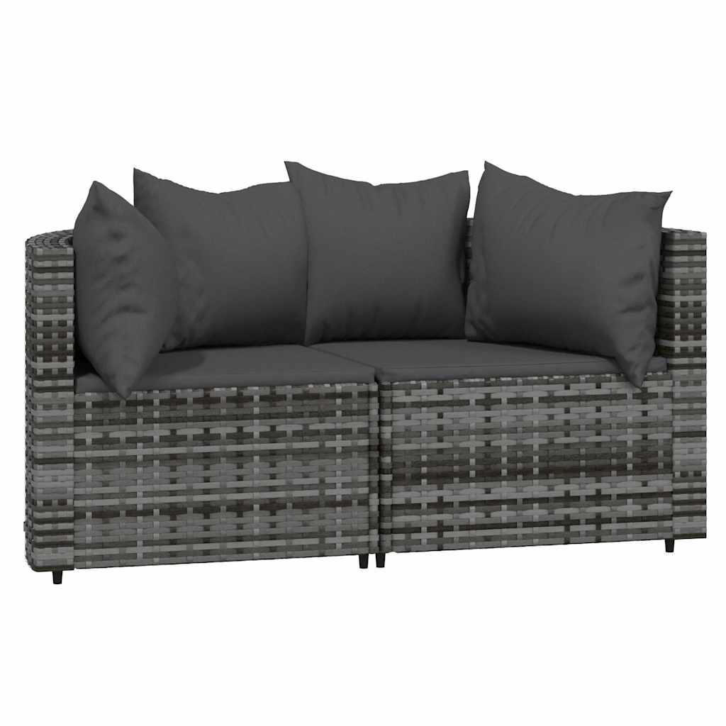 vidaXL Canapés d'angle de jardin avec coussins 2 pcs Gris Résine tressée