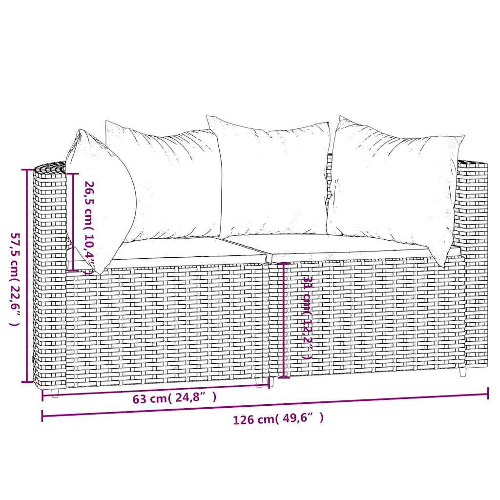 vidaXL Canapés d'angle de jardin avec coussins 2 pcs Gris Résine tressée