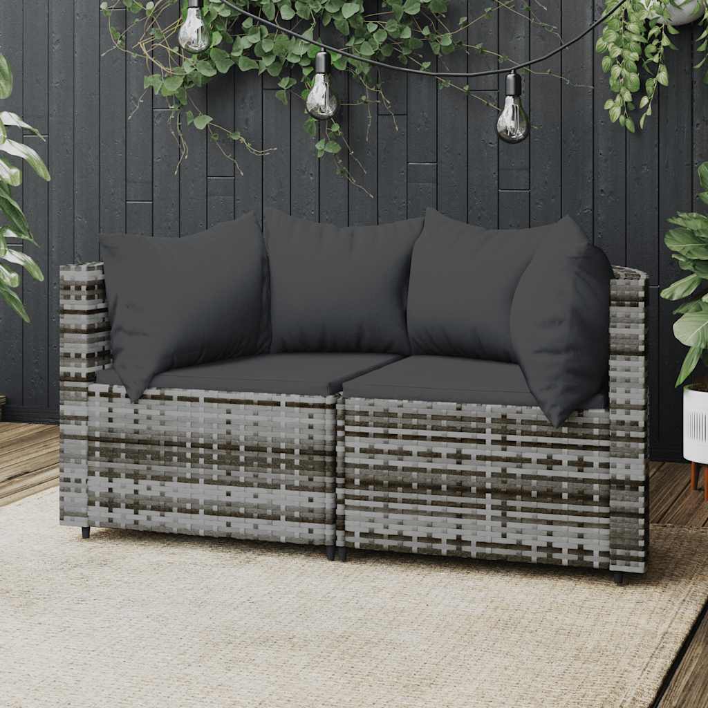 vidaXL Canapés d'angle de jardin avec coussins 2 pcs Gris Résine tressée
