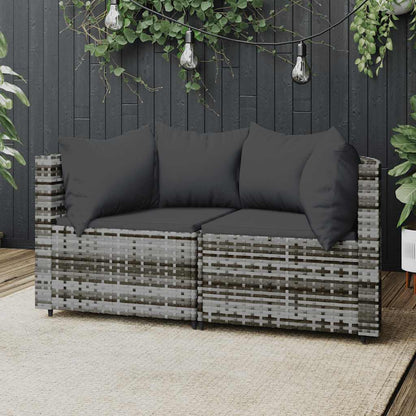 vidaXL Canapés d'angle de jardin avec coussins 2 pcs Gris Résine tressée