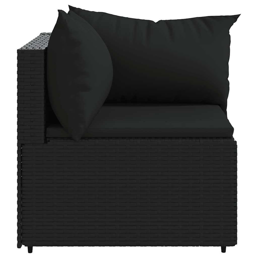 vidaXL Canapé d'angle de jardin avec coussins Noir Résine tressée