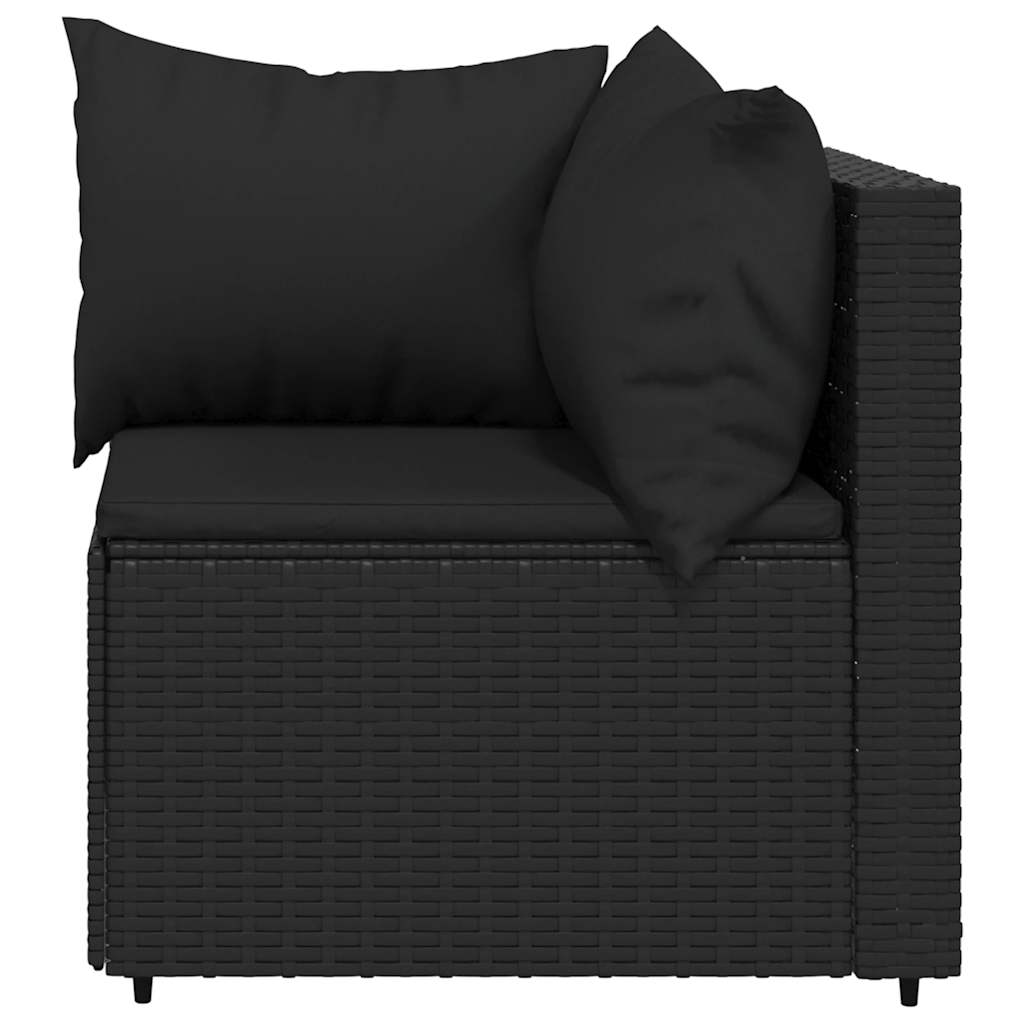 vidaXL Canapé d'angle de jardin avec coussins Noir Résine tressée