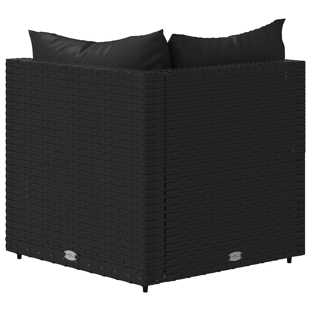 vidaXL Canapé d'angle de jardin avec coussins Noir Résine tressée