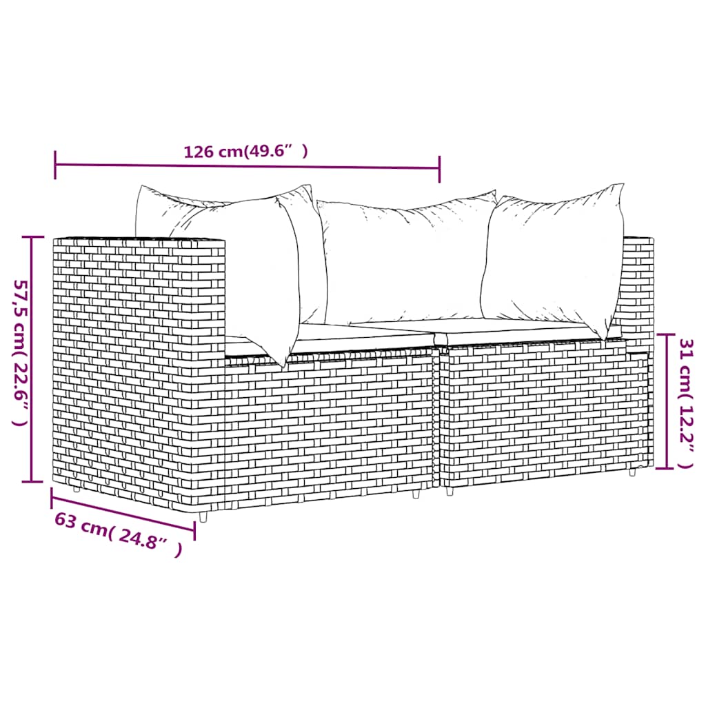 vidaXL Canapés d'angle de jardin avec coussins 2 pcs Noir Résine tressée