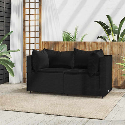 vidaXL Canapés d'angle de jardin avec coussins 2 pcs Noir Résine tressée