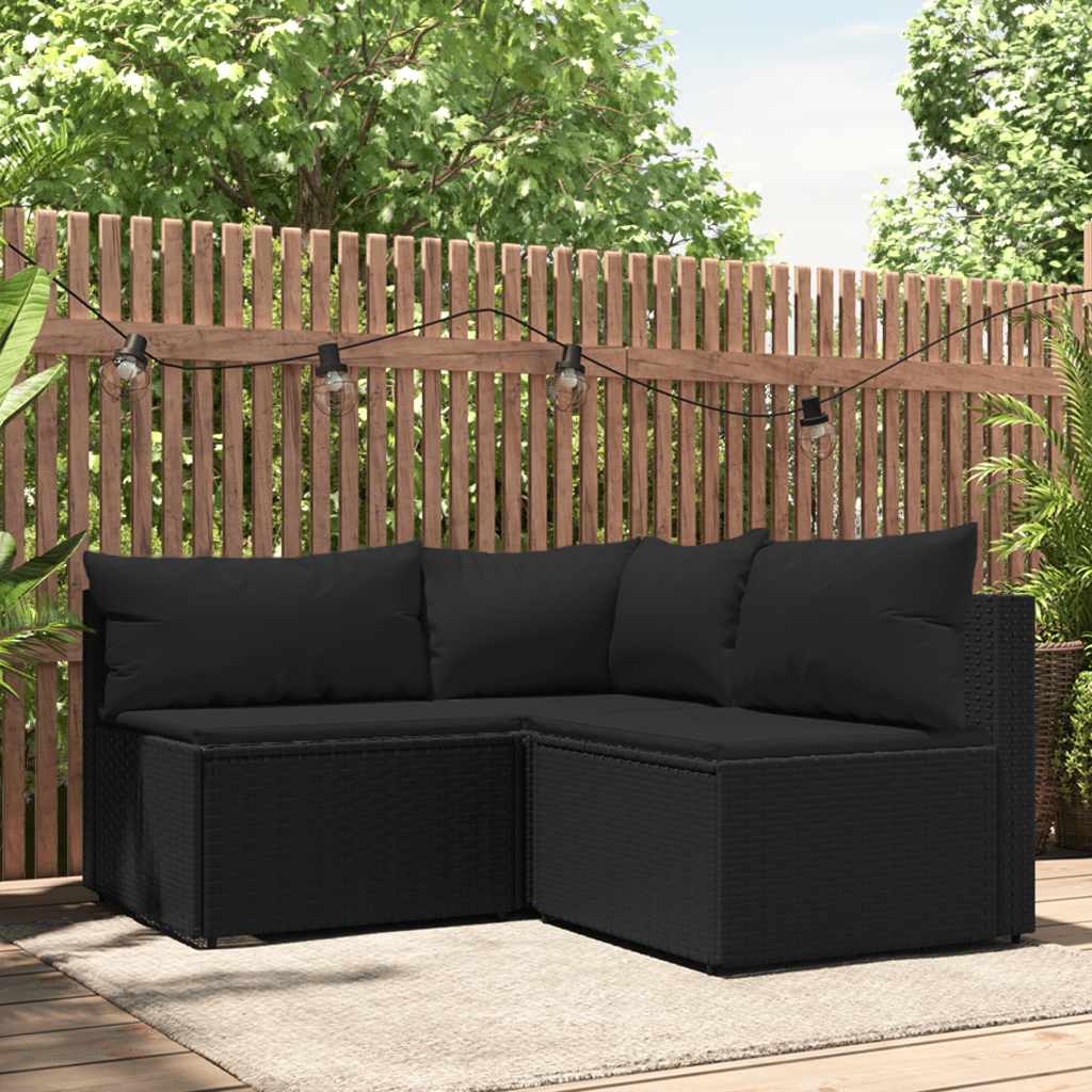 vidaXL Ensemble de salon de jardin 3 pcs avec coussins Noir Résine tressée