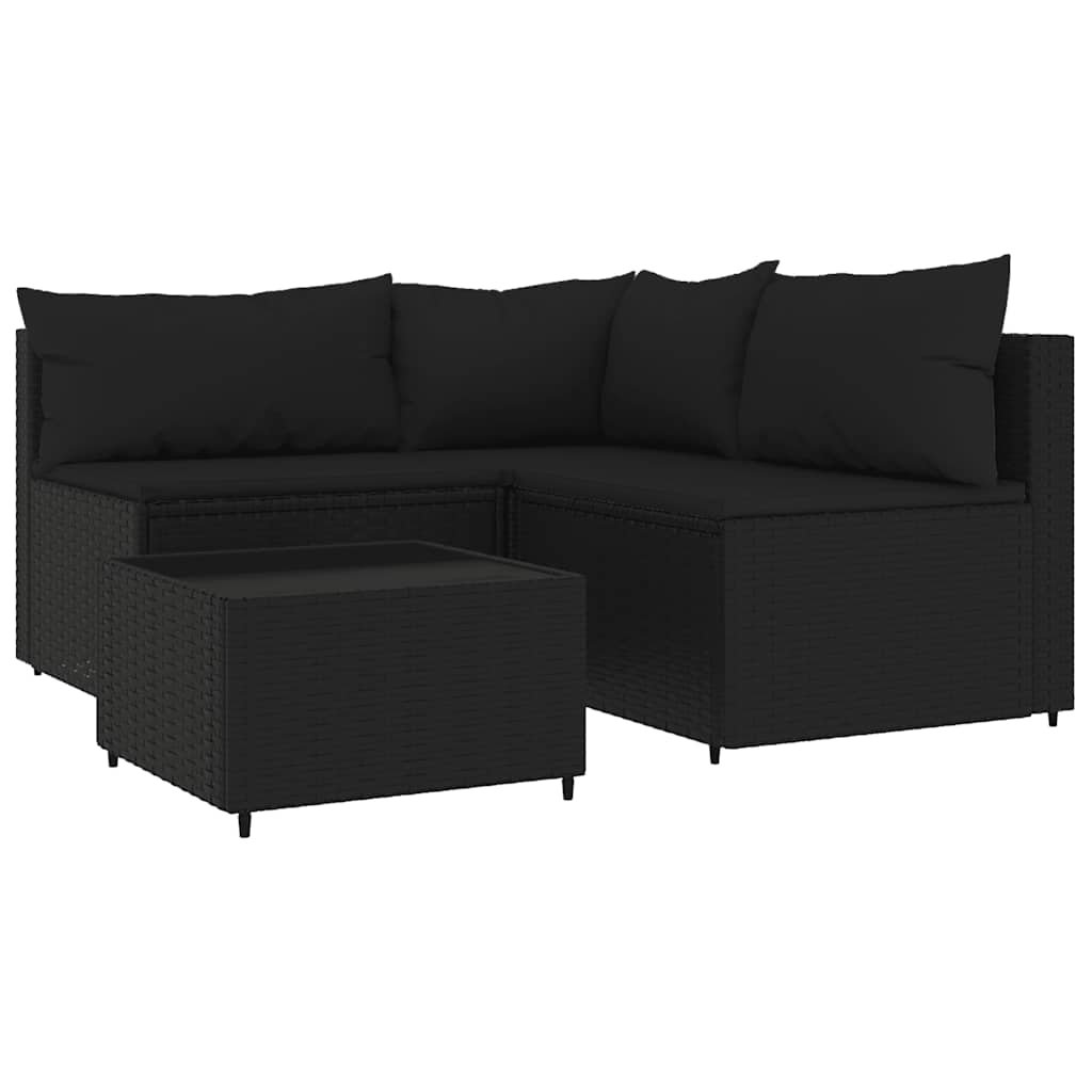 vidaXL Salon de jardin 4 pcs avec coussins Noir Résine tressée