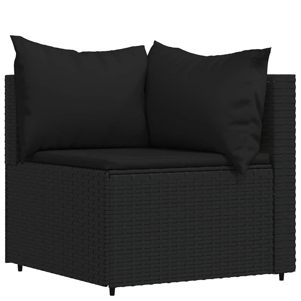vidaXL Salon de jardin 4 pcs avec coussins Noir Résine tressée
