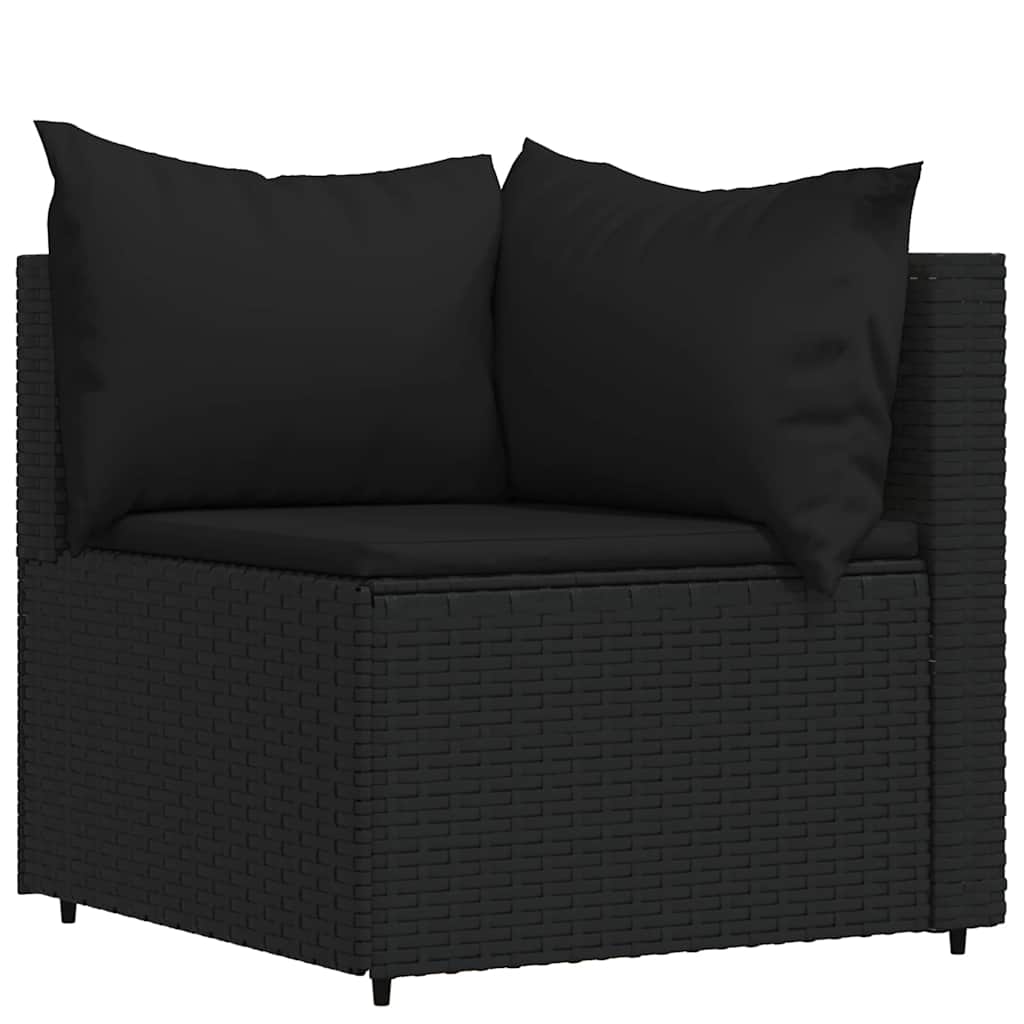 vidaXL 3-tlg. Garten-Lounge-Set mit Kissen Schwarz Poly Rattan