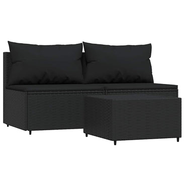 vidaXL Ensemble de salon de jardin 3 pcs avec coussins Noir Résine tressée