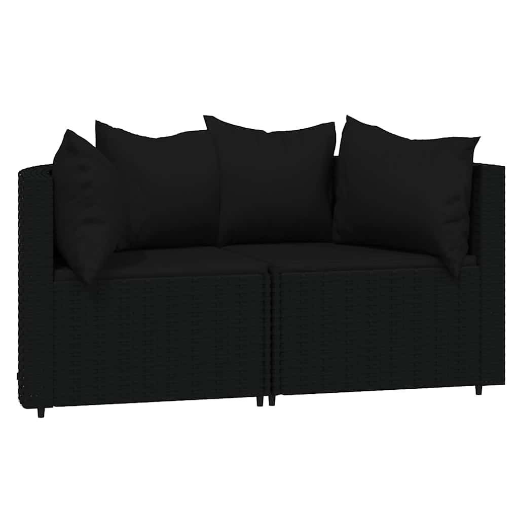 vidaXL Canapés d'angle de jardin avec coussins 2 pcs Noir Résine tressée