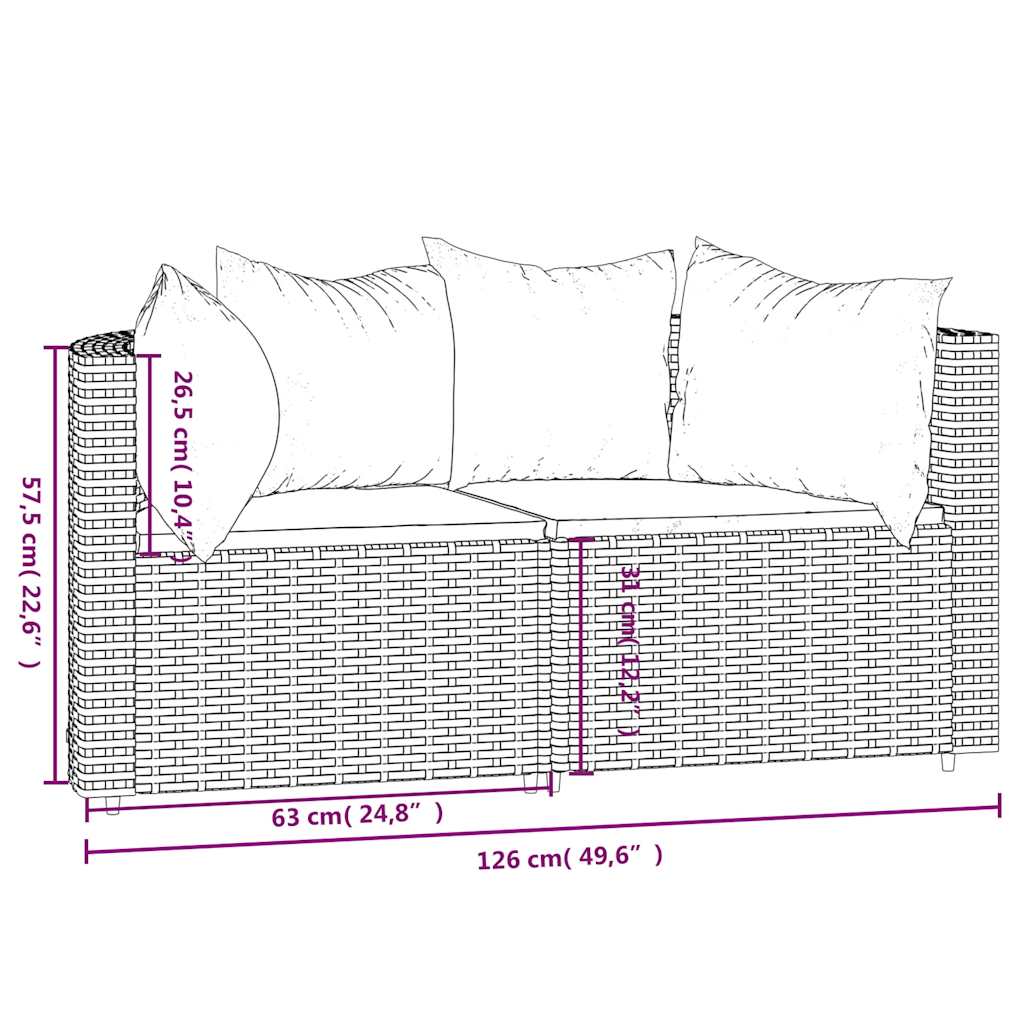 vidaXL Canapés d'angle de jardin avec coussins 2 pcs Noir Résine tressée