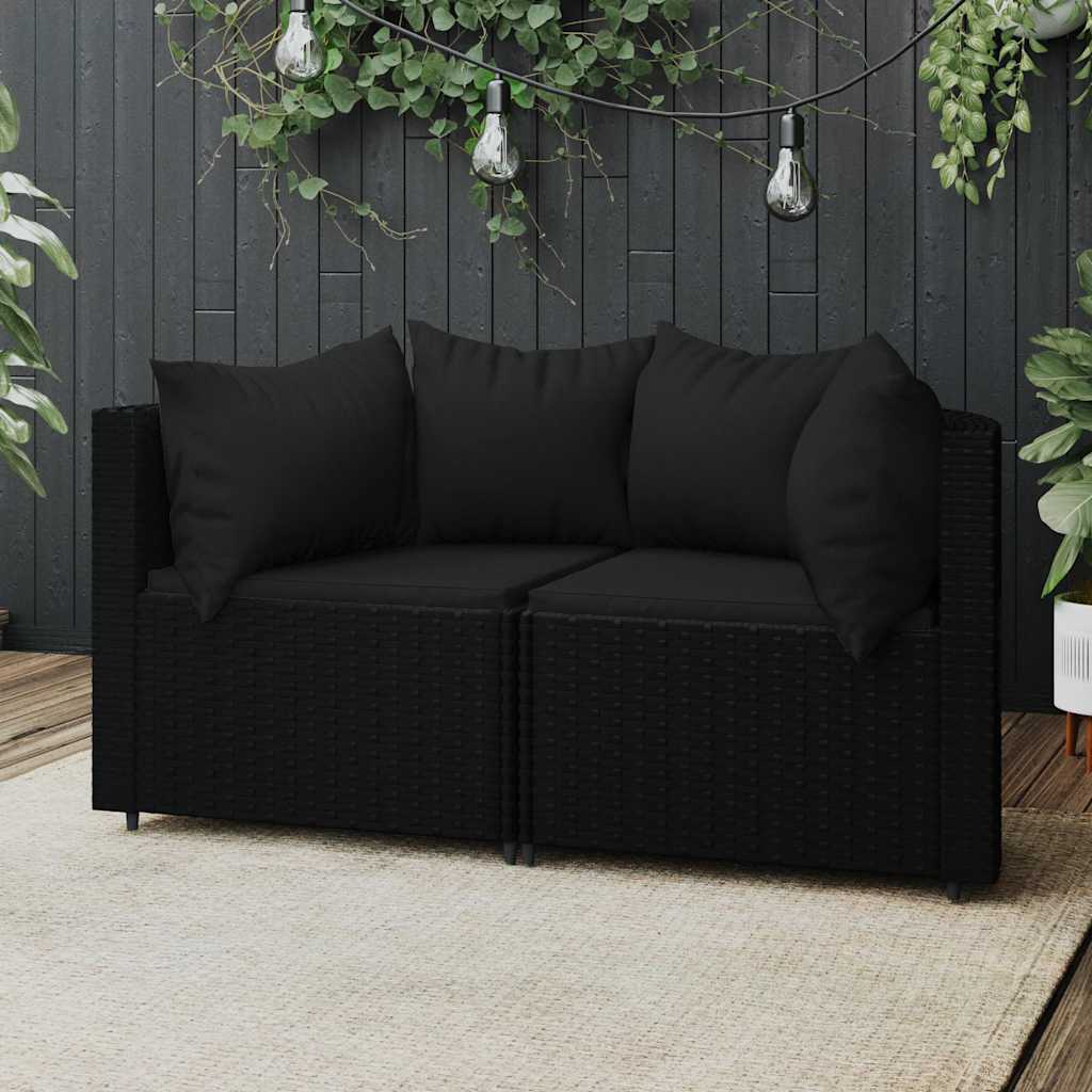 vidaXL Canapés d'angle de jardin avec coussins 2 pcs Noir Résine tressée