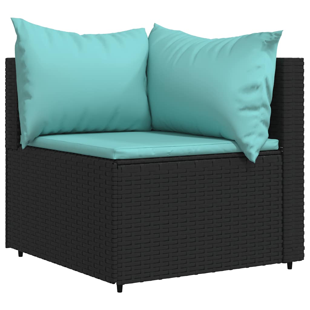 vidaXL Canapé d'angle de jardin avec coussins Noir Résine tressée