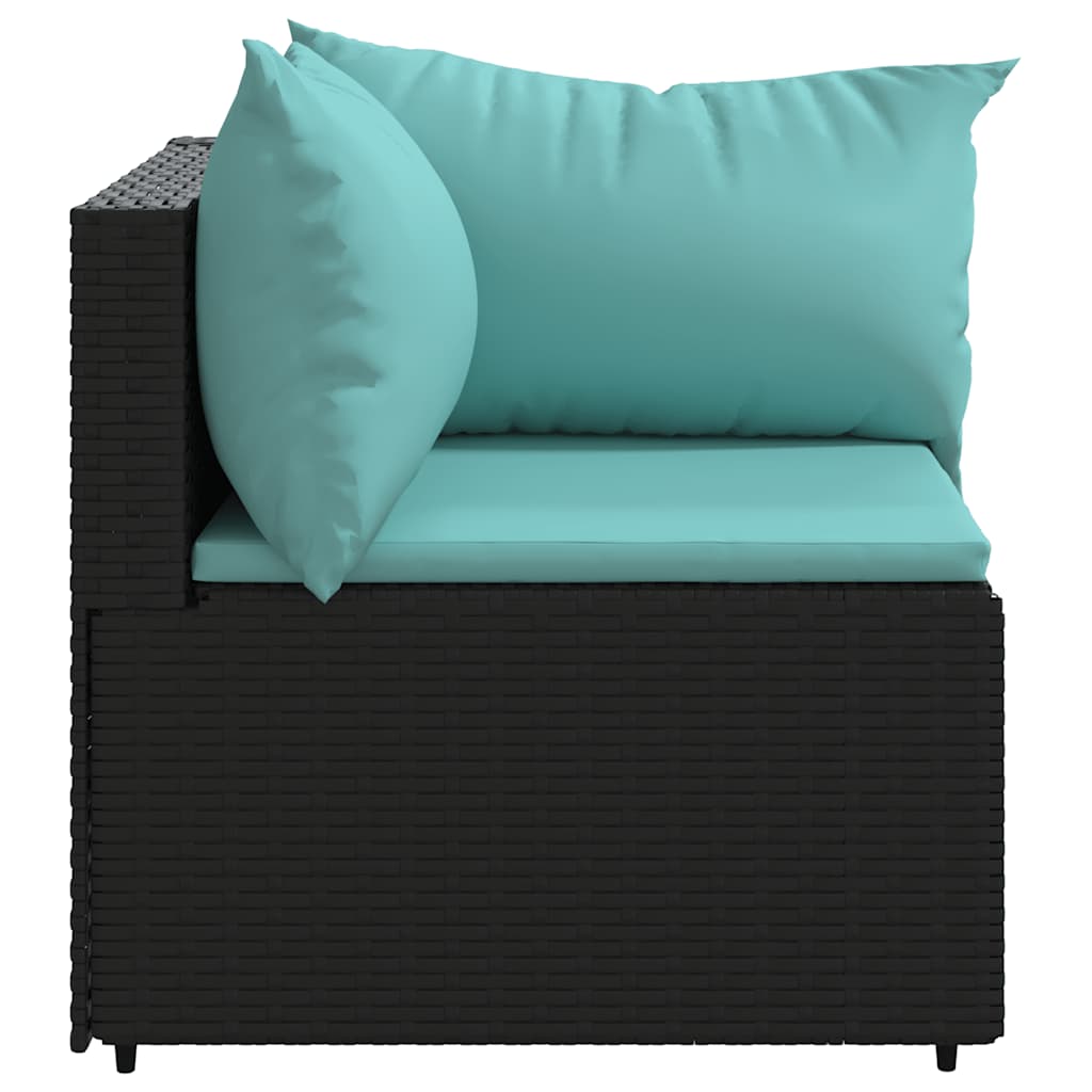 vidaXL Canapé d'angle de jardin avec coussins Noir Résine tressée