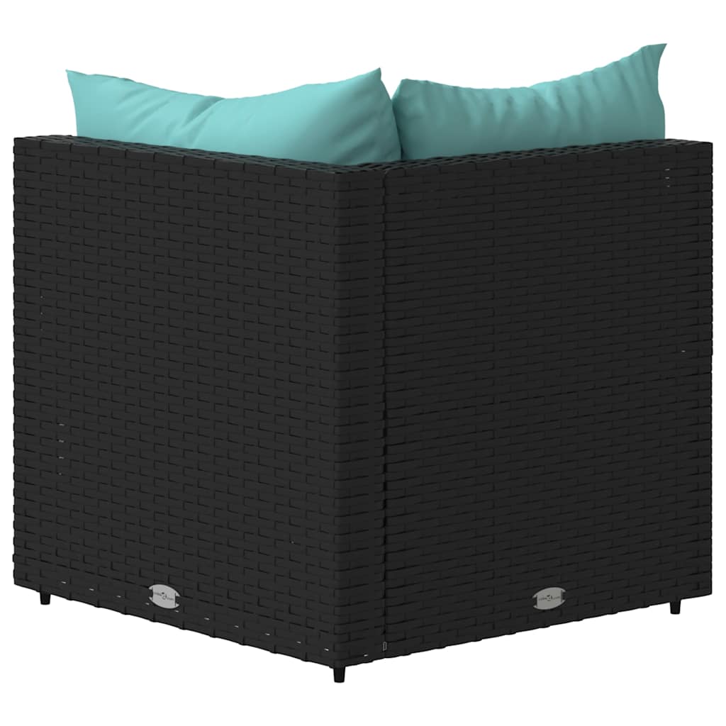 vidaXL Canapé d'angle de jardin avec coussins Noir Résine tressée
