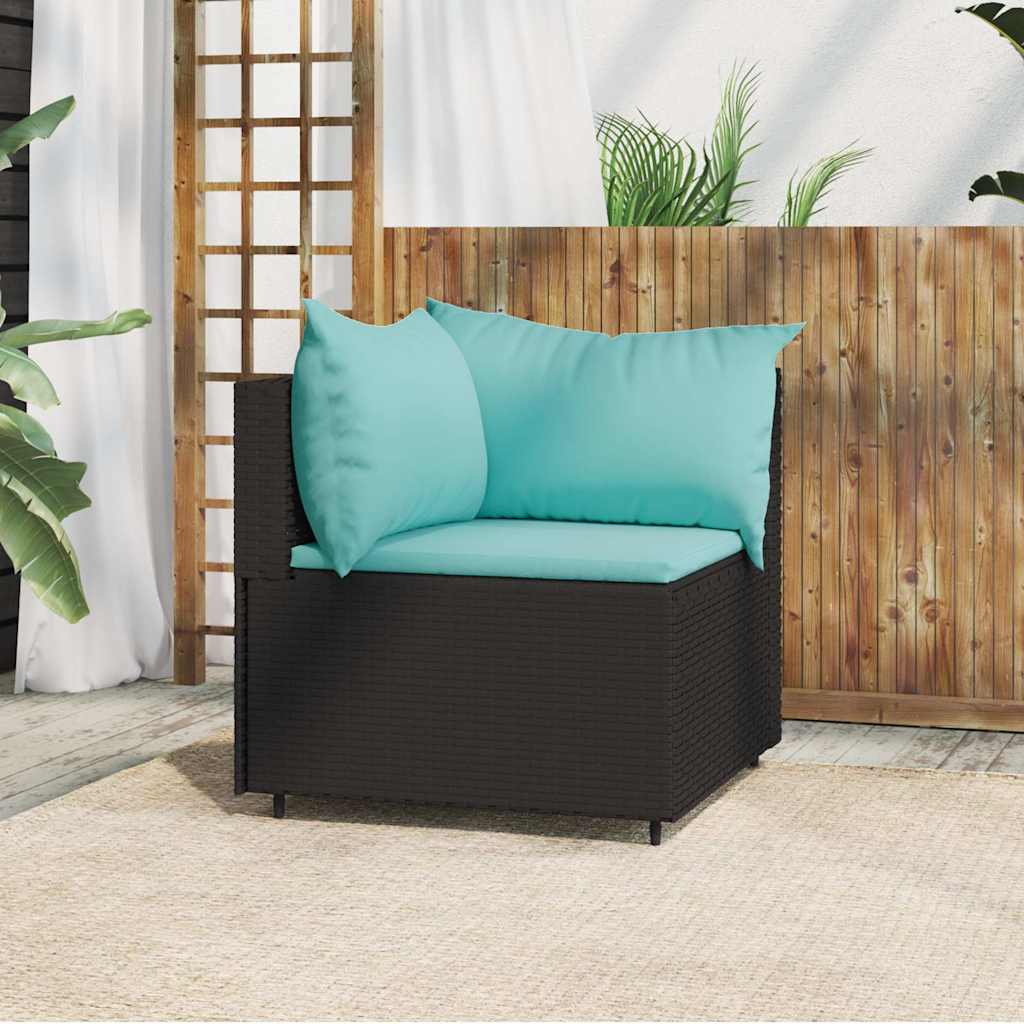 vidaXL Canapé d'angle de jardin avec coussins Noir Résine tressée