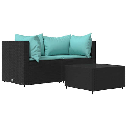 vidaXL Ensemble de salon de jardin 3 pcs avec coussins Noir Résine tressée
