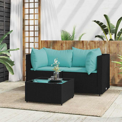 vidaXL Ensemble de salon de jardin 3 pcs avec coussins Noir Résine tressée