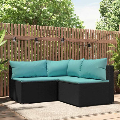 vidaXL Ensemble de salon de jardin 3 pcs avec coussins Noir Résine tressée