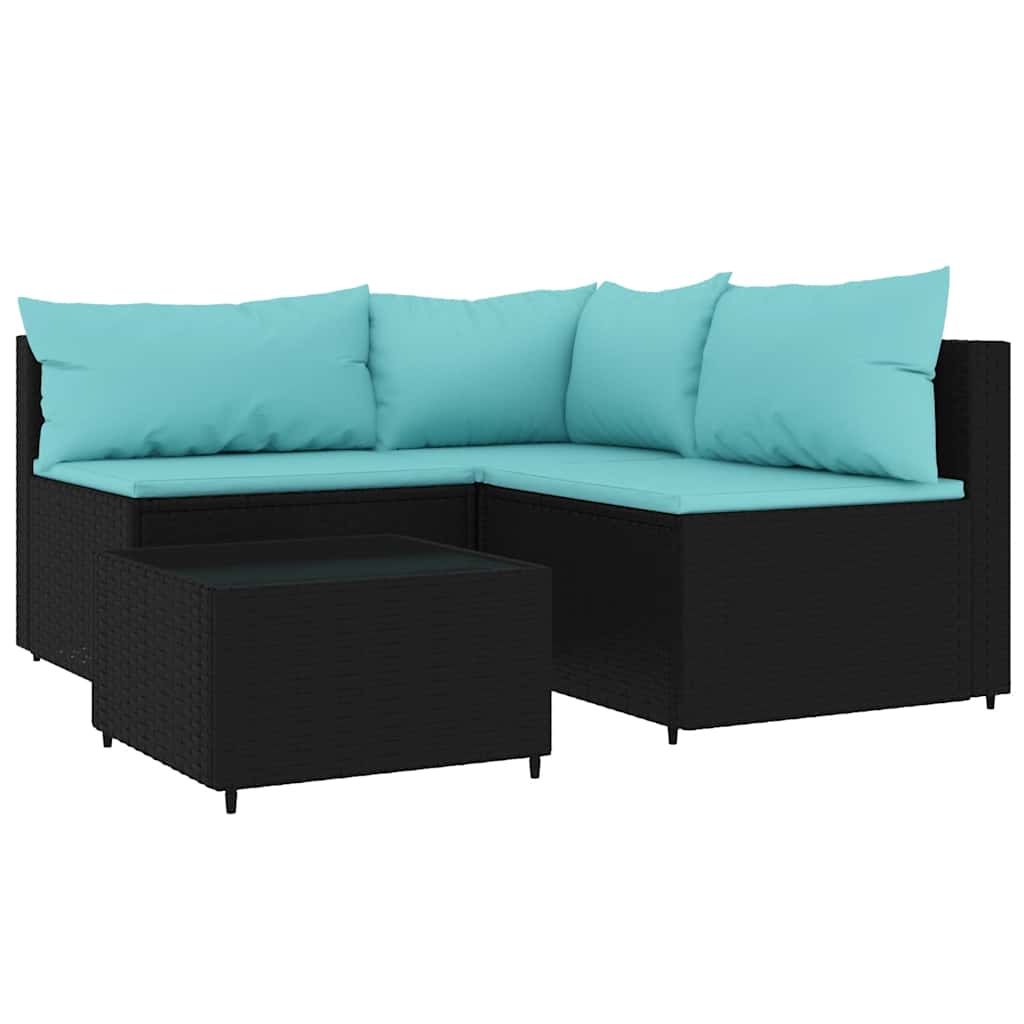 vidaXL Salon de jardin 4 pcs avec coussins Noir Résine tressée