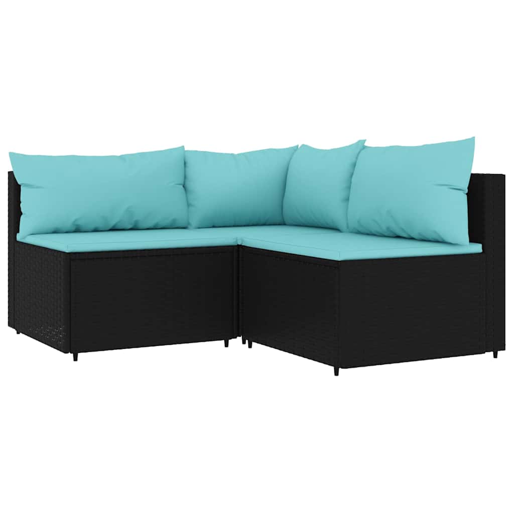 vidaXL Salon de jardin 4 pcs avec coussins Noir Résine tressée