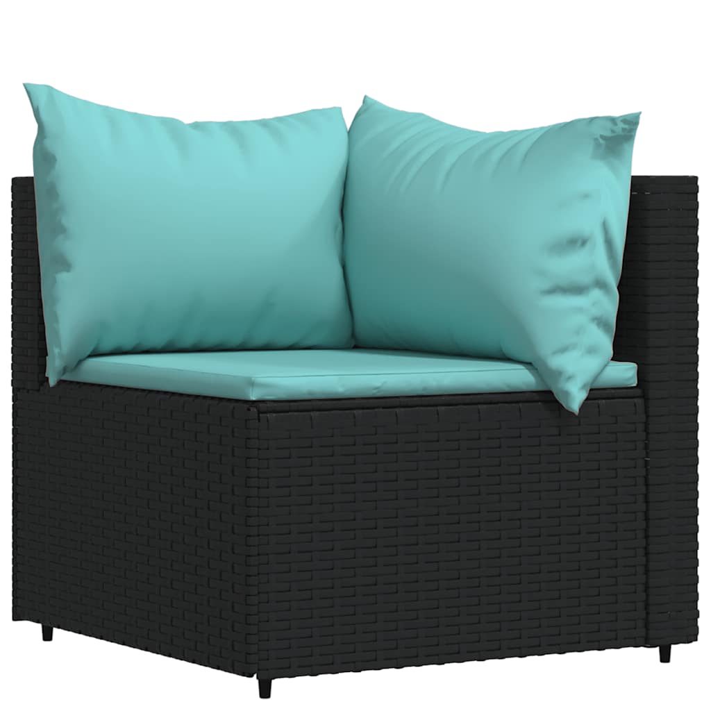 vidaXL Salon de jardin 4 pcs avec coussins Noir Résine tressée