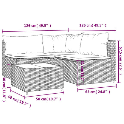 vidaXL Salon de jardin 4 pcs avec coussins Noir Résine tressée