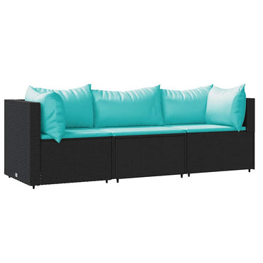 vidaXL Ensemble de salon de jardin 3 pcs avec coussins Noir Résine tressée