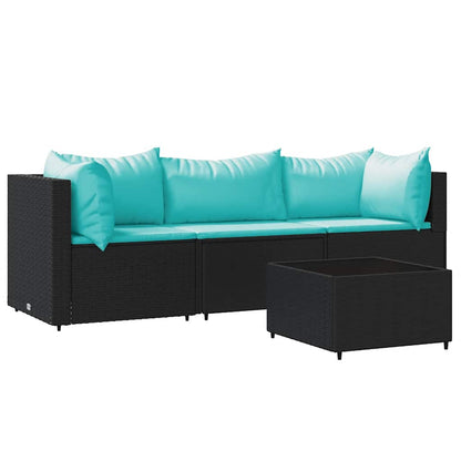 vidaXL Salon de jardin 4 pcs avec coussins Noir Résine tressée