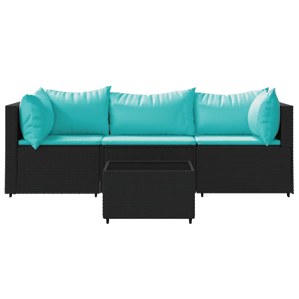 vidaXL Salon de jardin 4 pcs avec coussins Noir Résine tressée