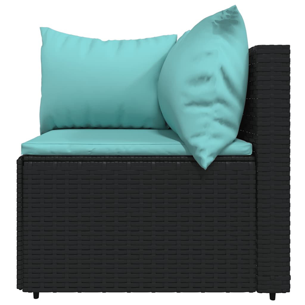 vidaXL Salon de jardin 4 pcs avec coussins Noir Résine tressée