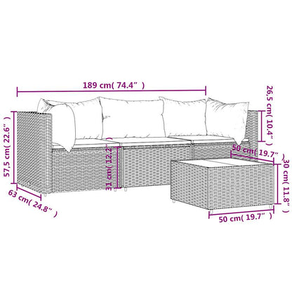 vidaXL Salon de jardin 4 pcs avec coussins Noir Résine tressée