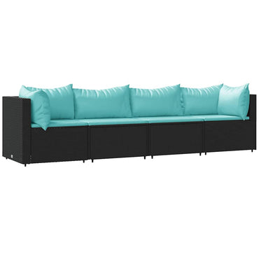 vidaXL Salon de jardin 4 pcs avec coussins Noir Résine tressée