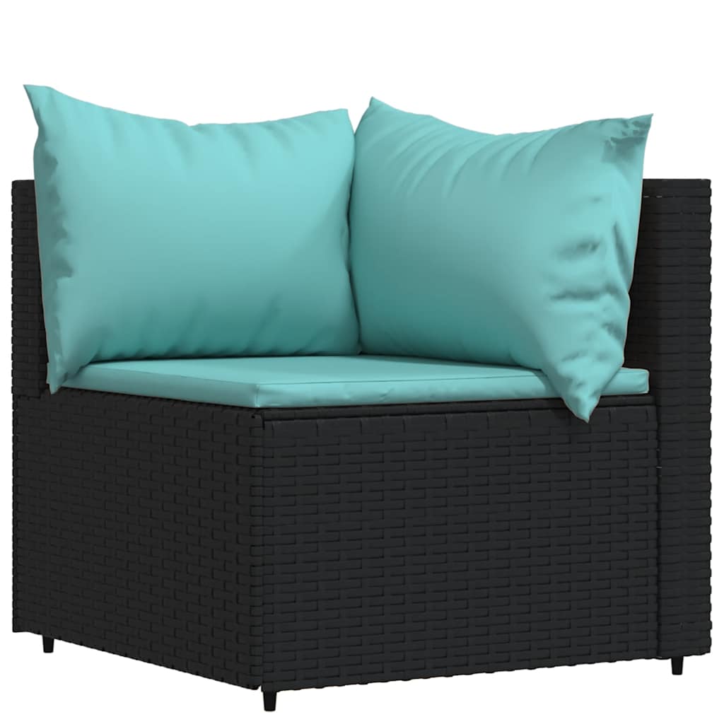 vidaXL Salon de jardin 4 pcs avec coussins Noir Résine tressée