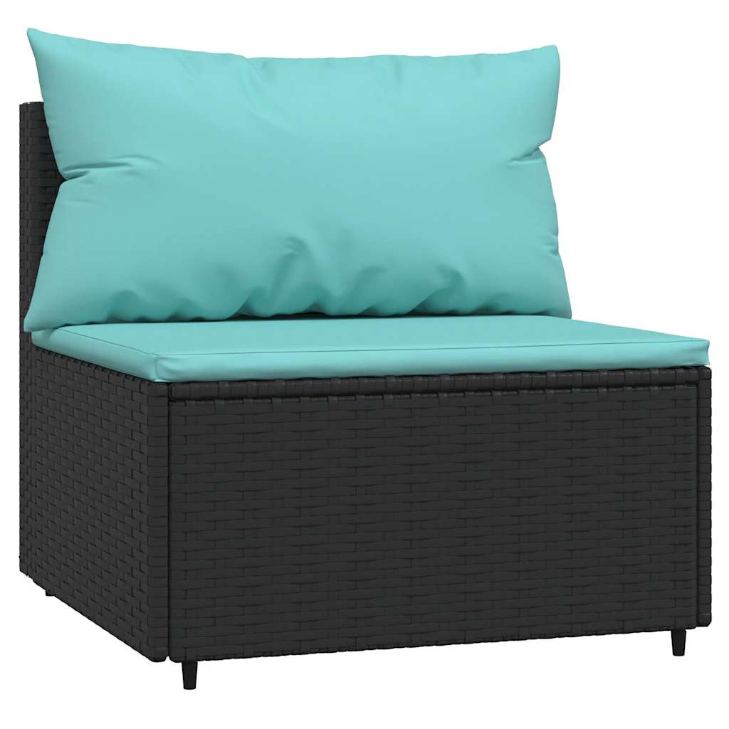 vidaXL Canapé central de jardin avec coussins en résine tressée noire