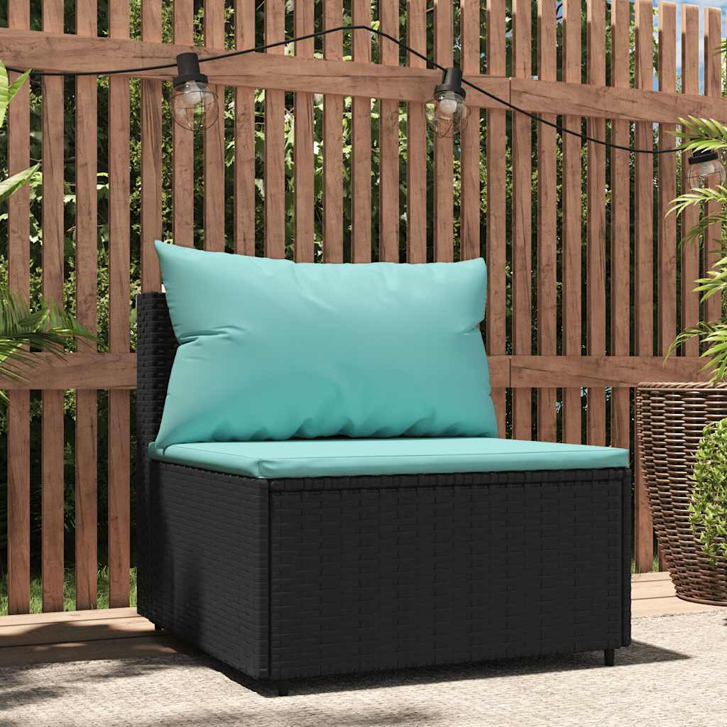 vidaXL Canapé central de jardin avec coussins en résine tressée noire