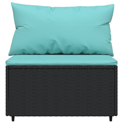 vidaXL Garten-Mittelsofas mit Kissen 2 Stk. Schwarz Poly Rattan
