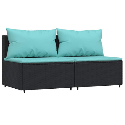vidaXL 3-tlg. Garten-Lounge-Set mit Kissen Schwarz Poly Rattan