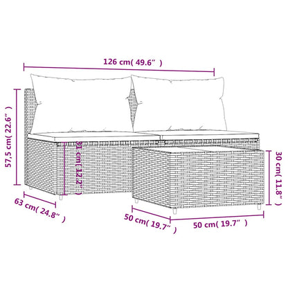 vidaXL 3-tlg. Garten-Lounge-Set mit Kissen Schwarz Poly Rattan