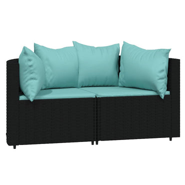 vidaXL Canapés d'angle de jardin avec coussins 2 pcs Noir Résine tressée