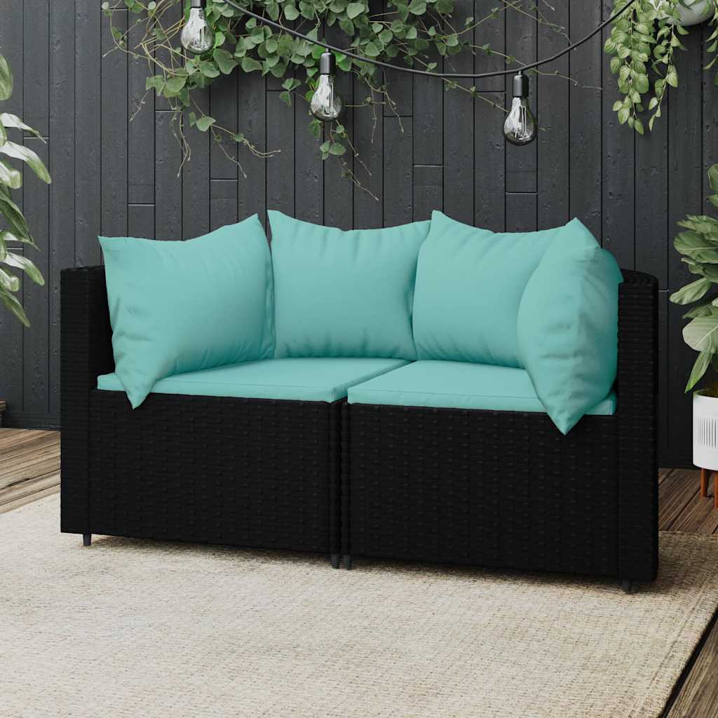 vidaXL Canapés d'angle de jardin avec coussins 2 pcs Noir Résine tressée